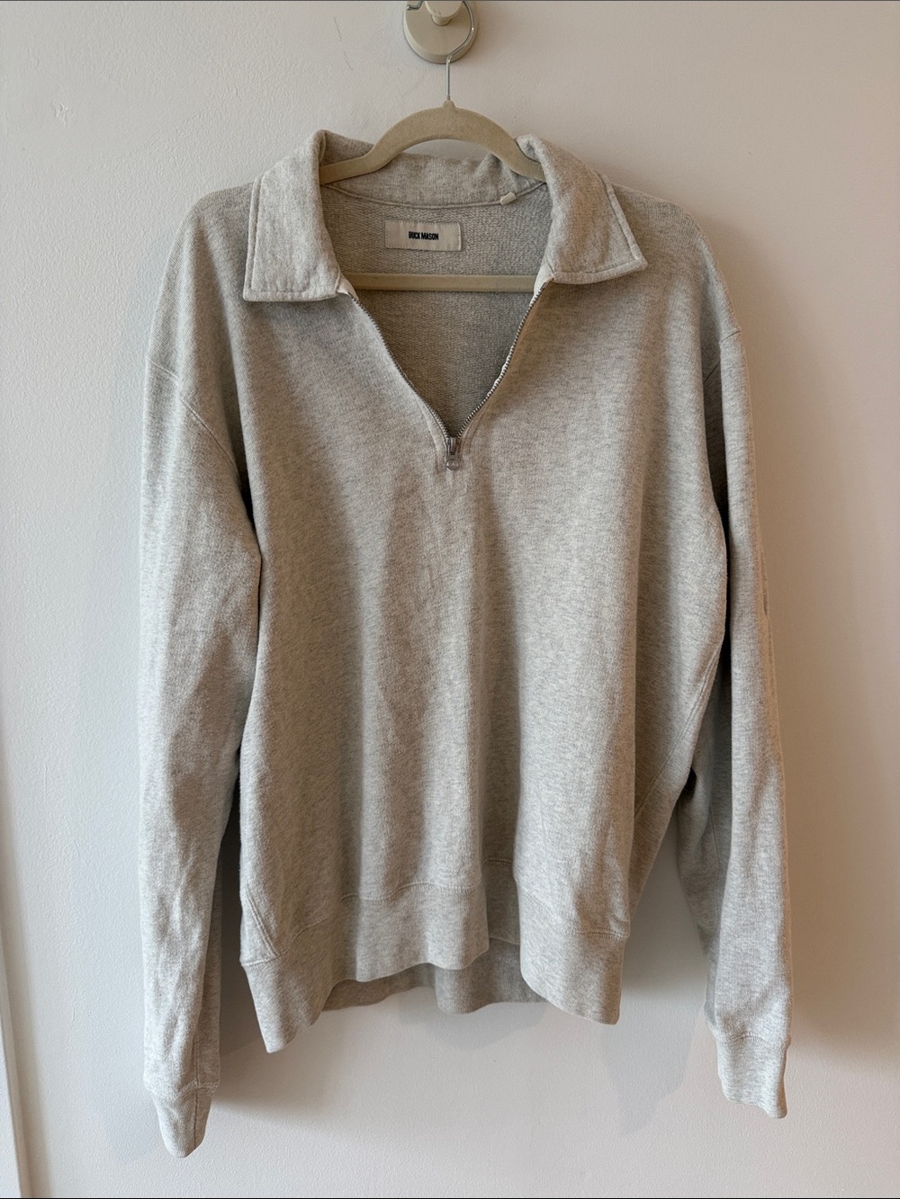 Buck Mason Light Gray Zip-Up Collar Sweater